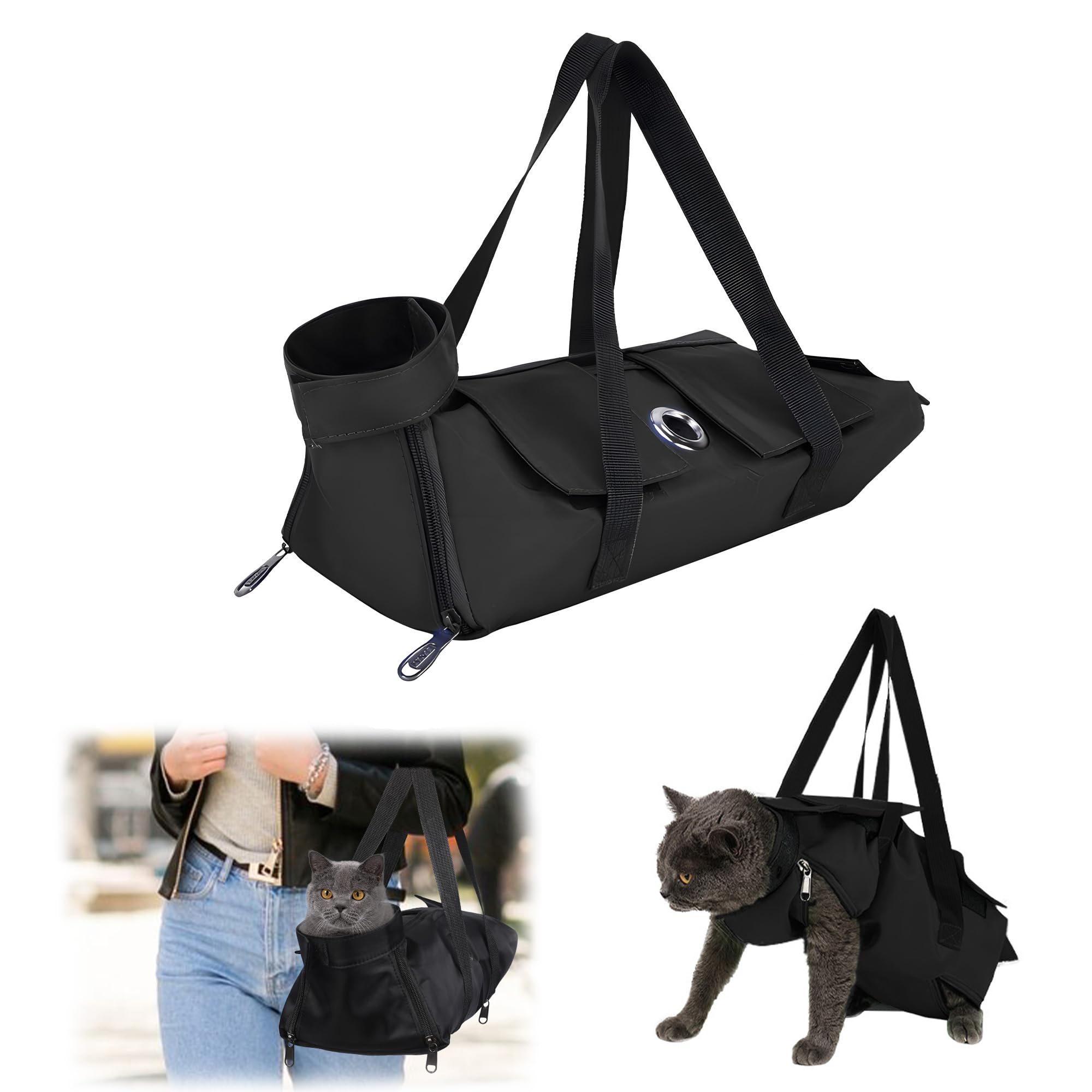 Plliocse Cat Grooming Bag Black Cat Nail Clipping Cleaning Grooming Restraint Bag, Anti Scratch Pet Grooming Bag with Leg Holes for Cats Nail Trimming, Ear Cleaning (Black, L)