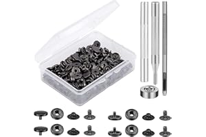 TLKKUE 50 Sets Leather Snap Fasteners Kit 10mm Black Metal Snap Buttons kit Stainless Steel with 4pcs Snap Fastener Installat
