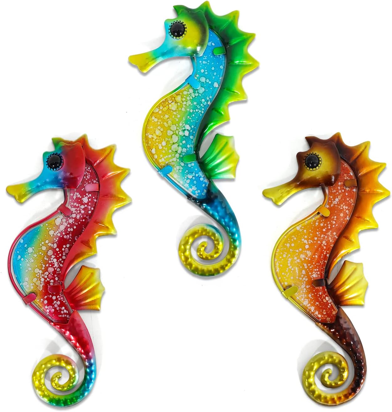 Plaques & Wall Art - HONGLAND Metal Seahorse Wall Decor Outdoor Indoor Art Sculpture Hanging Decorations Set of 3 for Home Garden Bedroom