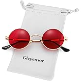 Gleyemor Polarized Round Sunglasses for Men Women Hippie Small Circle Glasses Red Yellow Lenses
