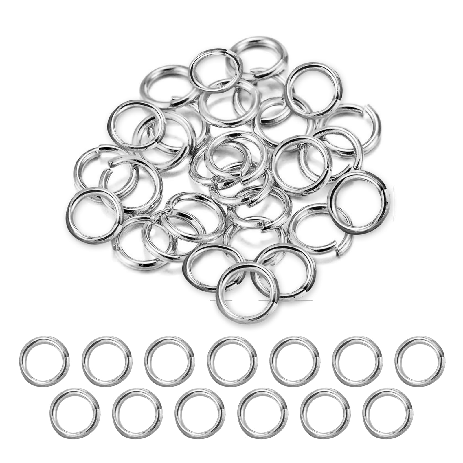 Open Jump Rings, 10 mm Small Metal Split Rings for Necklace Bracelet Jewellery Making DIY, Silver