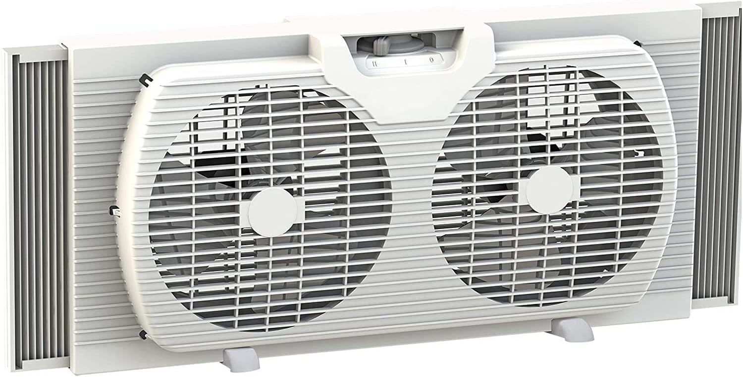 9-inch Twin Window Fan with Manual Reversible Airflow Control, Auto-Locking Expanders, Removable Mesh Cover & Bug Sceen, and 2-Speed Fan Switch