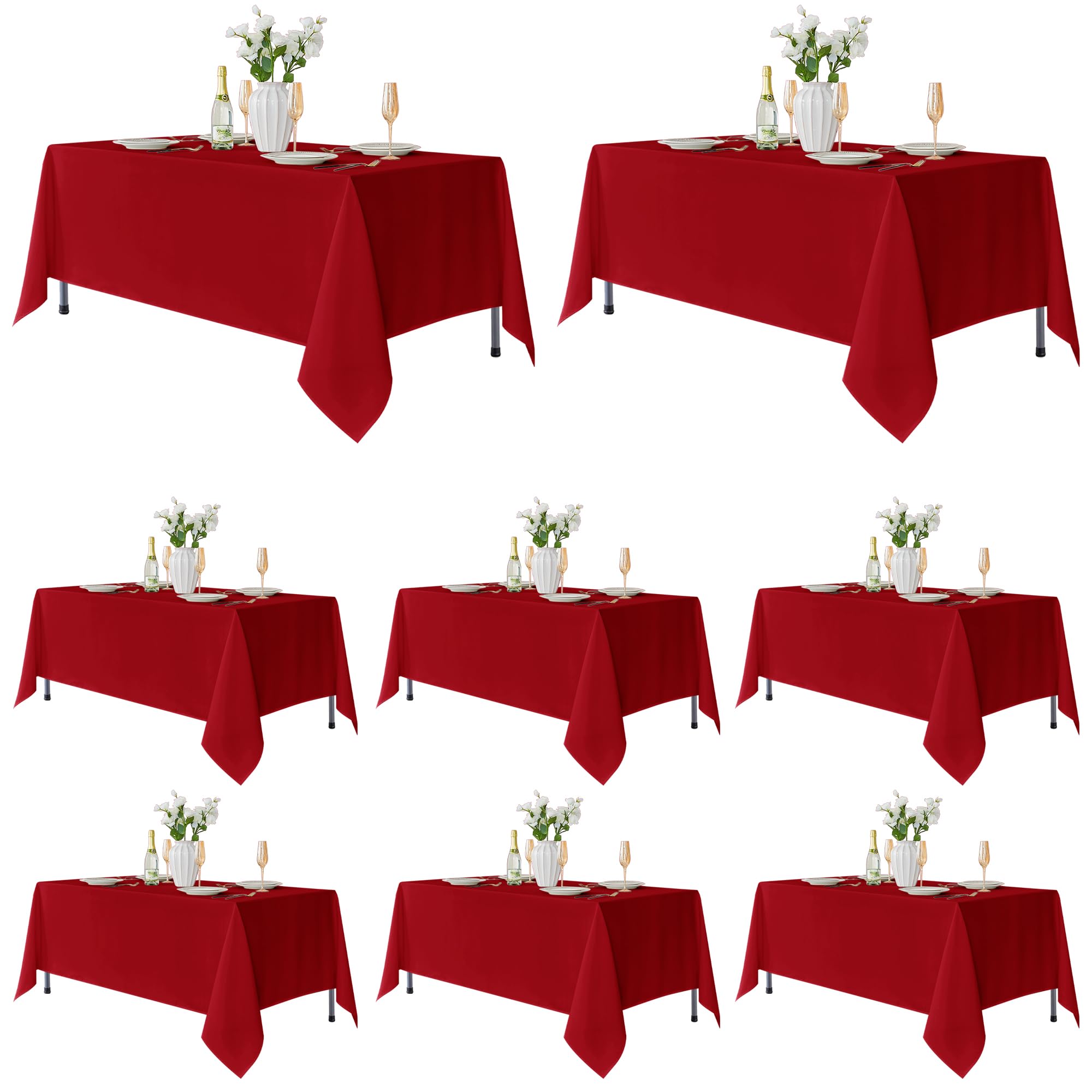 Photo 1 of Fitable 8 Pack Table Cloth Rectangle Table: Stain and Wrinkle Resistant Tablecloth Rectangular, Washable Polyester Tablecloths for Wedding Christmas Party Dining Banquet Event(Red, 70x108 Inch)