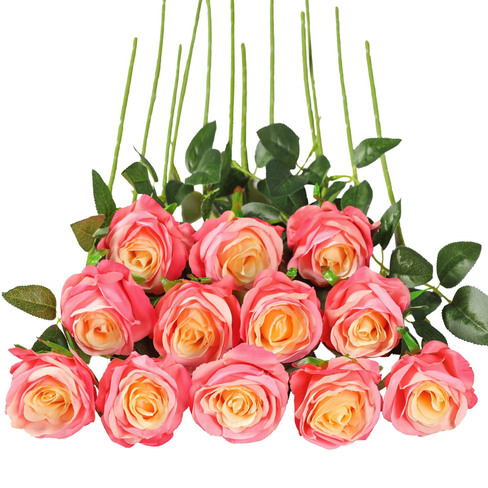Tifuly 12 PCS Artificial Roses, 19.68'' Single Long Stem Fake Rose Silk Bridal Wedding Bouquet Realistic Flower for Home Garden Party Hotel Office Decor(Blossom Roses, Pink)