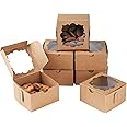 NPLUX 50pcs Cookie Boxes with Window Bakery Boxes Small Treat Boxes Mini Pie Boxes Pastry Boxes 4x4x2.5in(Brown)