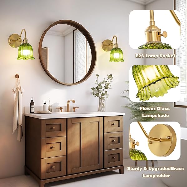 JERANDO VINTAGE BATTERY OPERATED WALL SCONCES SET OF TWO, RGB DIMMABLE LED WALL LIGHT WITH REMOTE CONTROL, GREEN GLASS LAMPSHADE WALL LAMP WITH 15 COLORS FOR BEDROOM, LIVING ROOM, HOME DECOR