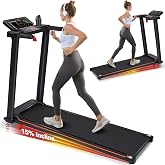 Merax 15% Incline Treadmills for Home with 3 LED Screens | 300LBS Load Capacity &amp; Handle Bar, 3.0HP Foldable Walking Pad Treadmill Up to 8.0MPH, 7-Layer Shock-Absorbing Portable
