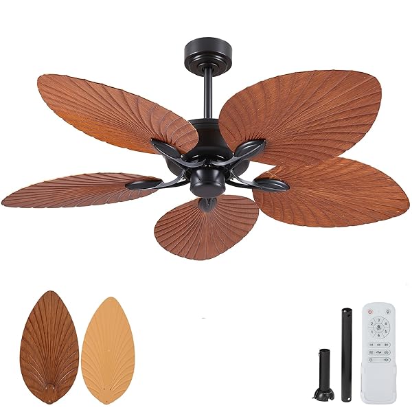 PHORUS 52″ WATERPROOF OUTDOOR PALM LEAF CEILING FANS WITHOUT LIGHTS AND REMOTE,WET RATED TROPICAL CEILING FANS FOR PATIOS PORCH GAZEBO PERGOLA