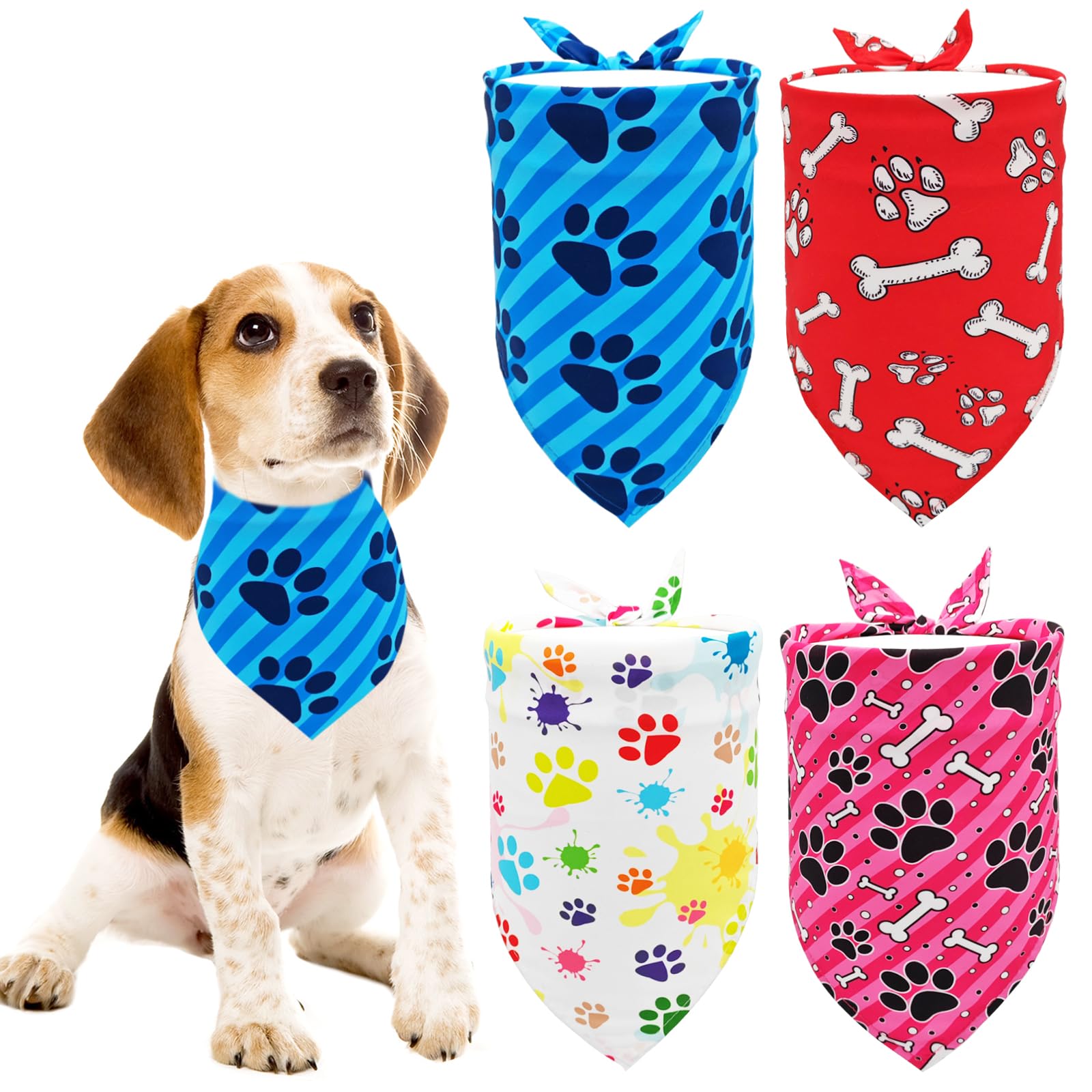 BIPY 4pcs Small Dog Bandanas Paw Pattern Pet Triangle Scarf Puppy Daily Soft Bibs for Small Breed Dogs Cats Puppy Washable Adjustable Pet Neckerchief Festival Party Costume