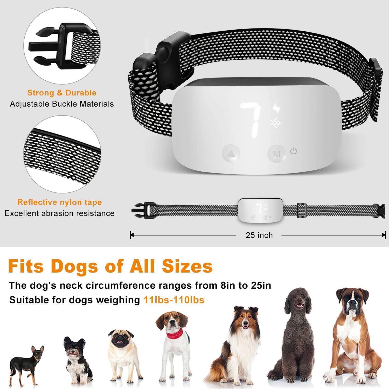 NBJU Bark Collar for Dogs, Rechargeable Anti Barking Training Collar with 7 Adjustable Sensitivity and Intensity Beep Vibration for Small Medium Large Dogs (White) : Kitchen & Dining