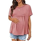 Tankaneo Womens Maternity Tops Summer Batwing Short Sleeve Casual T Shirts Oversized Pleated Pregnancy Clothes