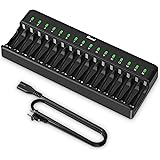 BONAI AA AAA Battery Charger 16 Bay for NiMH NiCD Rechargeable Batteries Independent Control with LED Light and Standard Amer