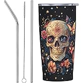 Skull Tumbler with Lid and Straw 20 oz Stainless Steel Cup Vacuum Insulated Leakproof Coffee mug for Home Office Travel Holiday Gifts