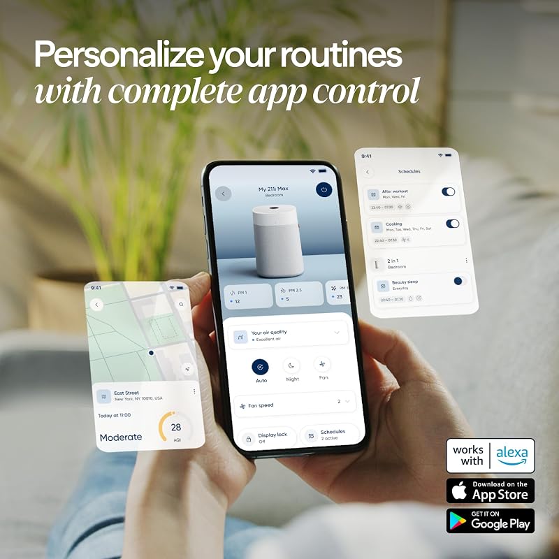 - Blue Pure 211i Max Purificateur d'air pour grandes pièces jusqu'à 141 m² – Intelligent, silencieux, technologie HEPASilent, élimine les allergènes, les poils d'animaux, la fumée