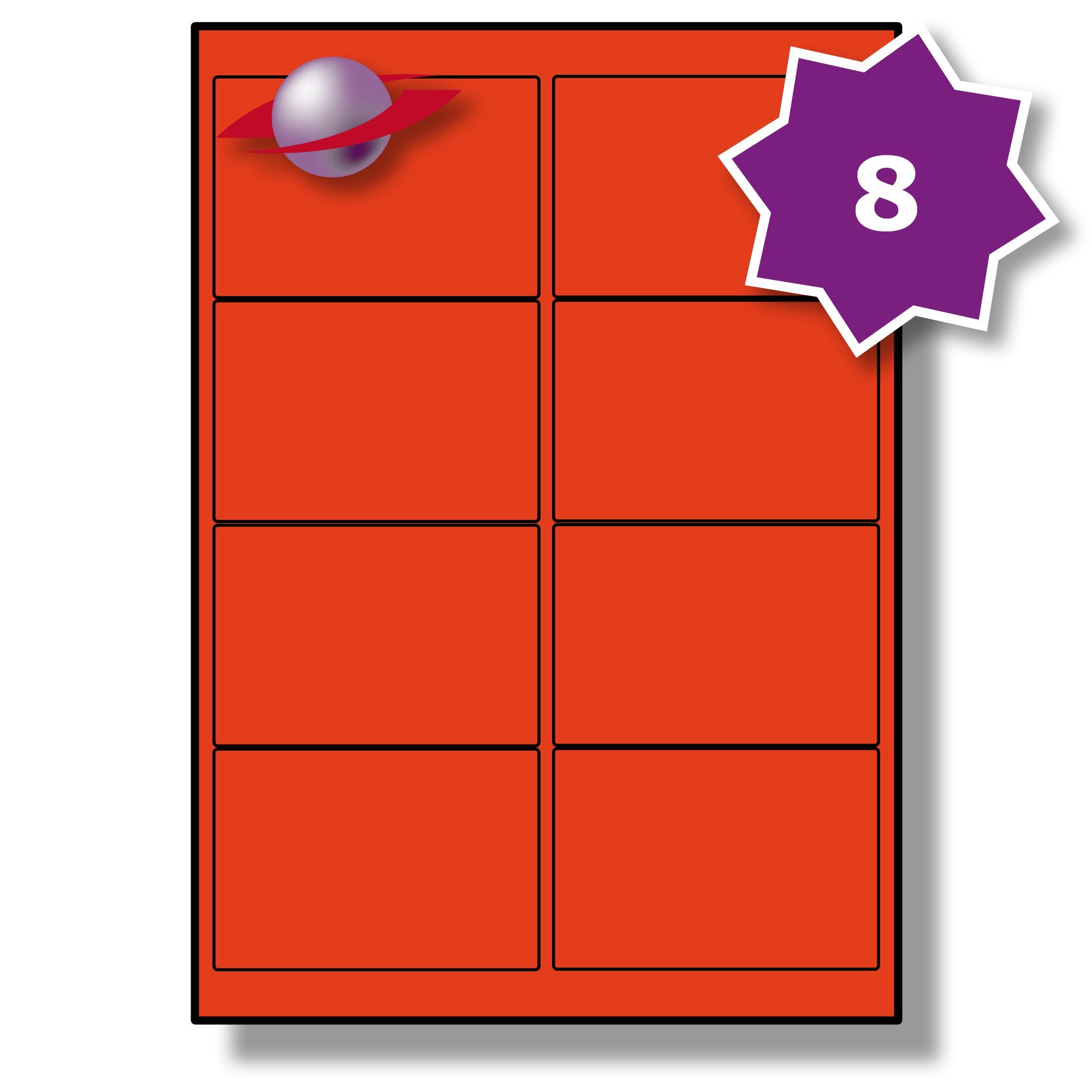 Label Planet® 8 Per Sheet, 25 Sheets (200 Crimson RED Labels). Coloured Paper Labels, 99.1 x 67.7mm, LP8/99 C.
