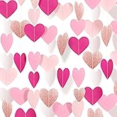 PheiLa 52 Feet Heart Streamers Paper Garlands Valentines Day Party Decorations Hot-Pink Rose-Gold Hanging Love-Heart Garland Banner for Mothers Day Wedding Engagement Girls Birthday Party Supplies