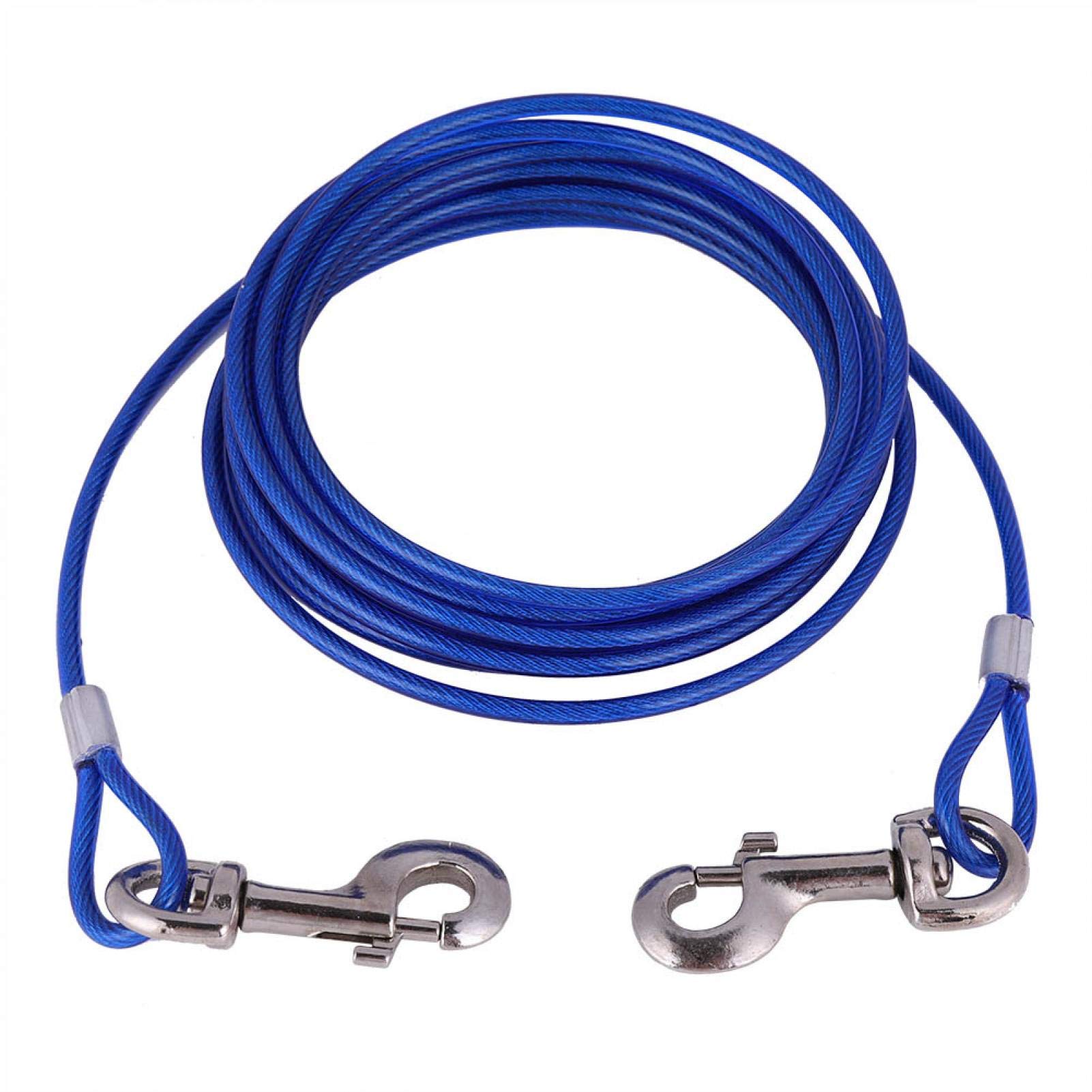 0.2x196in Dog Leash Rope Wire Tie Out Cable With Chains Stainless Dual Fix Bucklelightweight Outdoor Yard Camping(Blue)