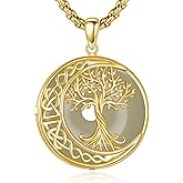 LUANIOL Tree of Life Necklace 925 Sterling Silver Genuine Jade Pendant Gold Plated Celtic Knot Moon Jewelry Gifts For Women Men
