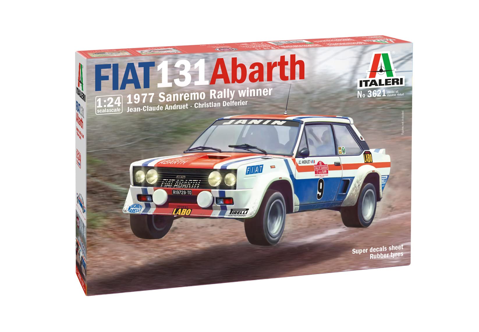 Italeri 3621 1:24 Fiat 131 Abarth'77 Sanremo RallyWin Model Building Kit, Standing Model Building, Crafts, Hobby, Gluing, Plastic Kit, Detailed Multi-Coloured