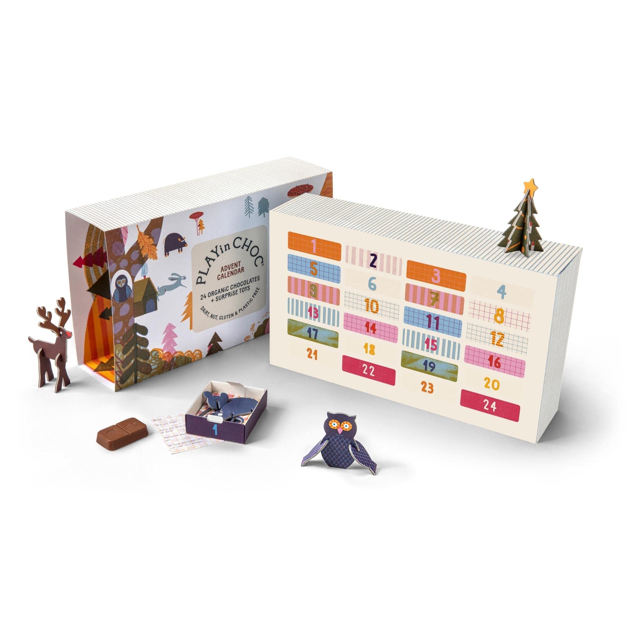 Playin Choc Kids Advent Calendar 2024 - Award-Winning Vegan, Organic and Dairy Free Chocolate, Surprise 3D Puzzle Toy and Fun Fact Card Behind Every Window - Christmas for Boys and Girls