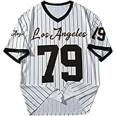 WDIRARA Men's Jersey Shirts Number Letter Graphic Tee V Neck Short Sleeve Top Streetwear