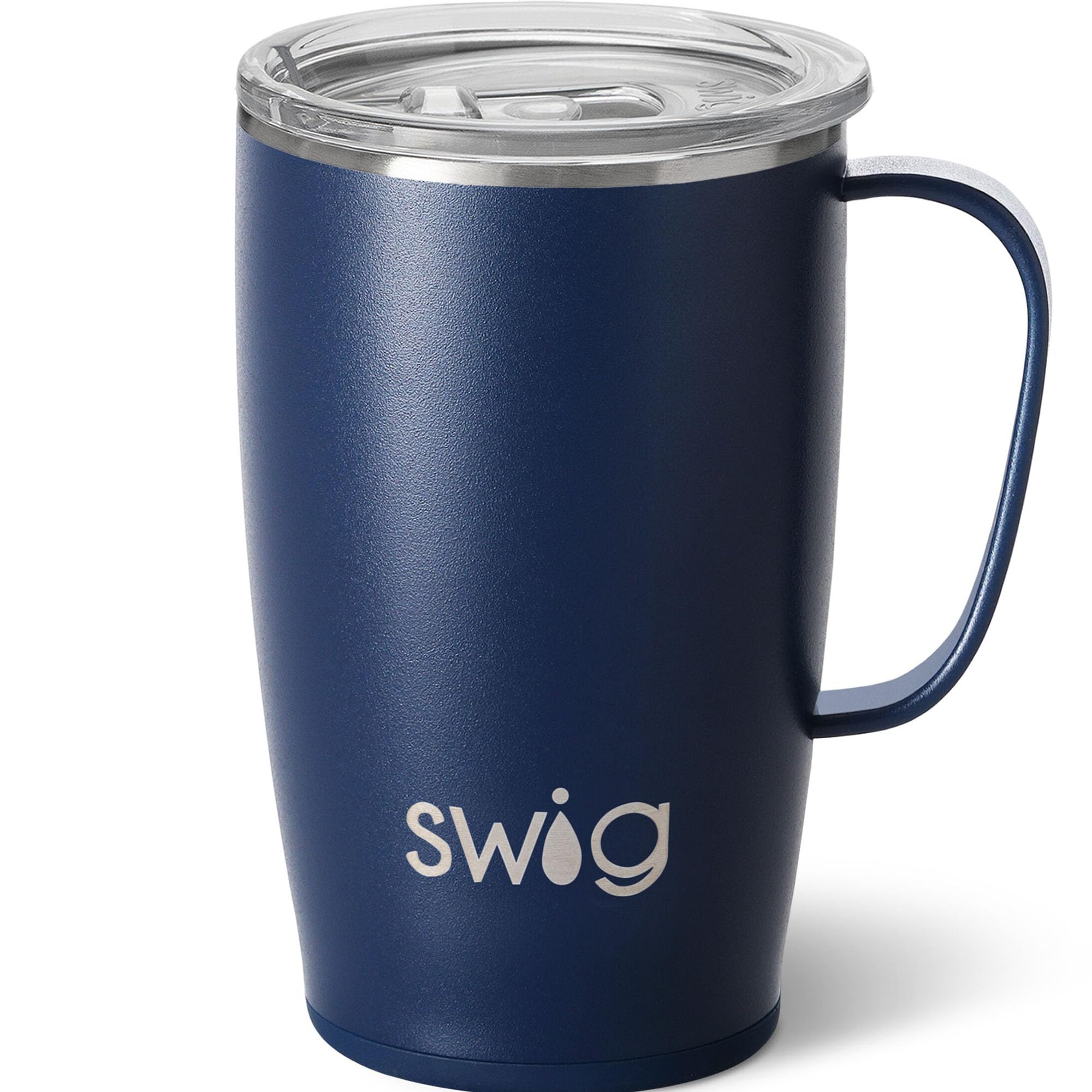 Swig Life 18oz Insulated Tumbler, Travel Mug with Handle and Lid, Stainless Steel, Reusable (Navy)