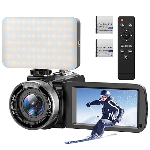 KOMERY 4K Video Camera Camcorder, 270° Rotation Touchscreen Camcorder 16X  Digital Zoom Vlogging Camera with Tricolor Light, 56MP WiFi IR Night Vision 