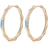 EVEVIC Austrian Crystal Lightweight Bamboo Gold Hoop Earrings for Women 14K Rose Gold Plated Hypoallergenic Earring Jewelry Gift