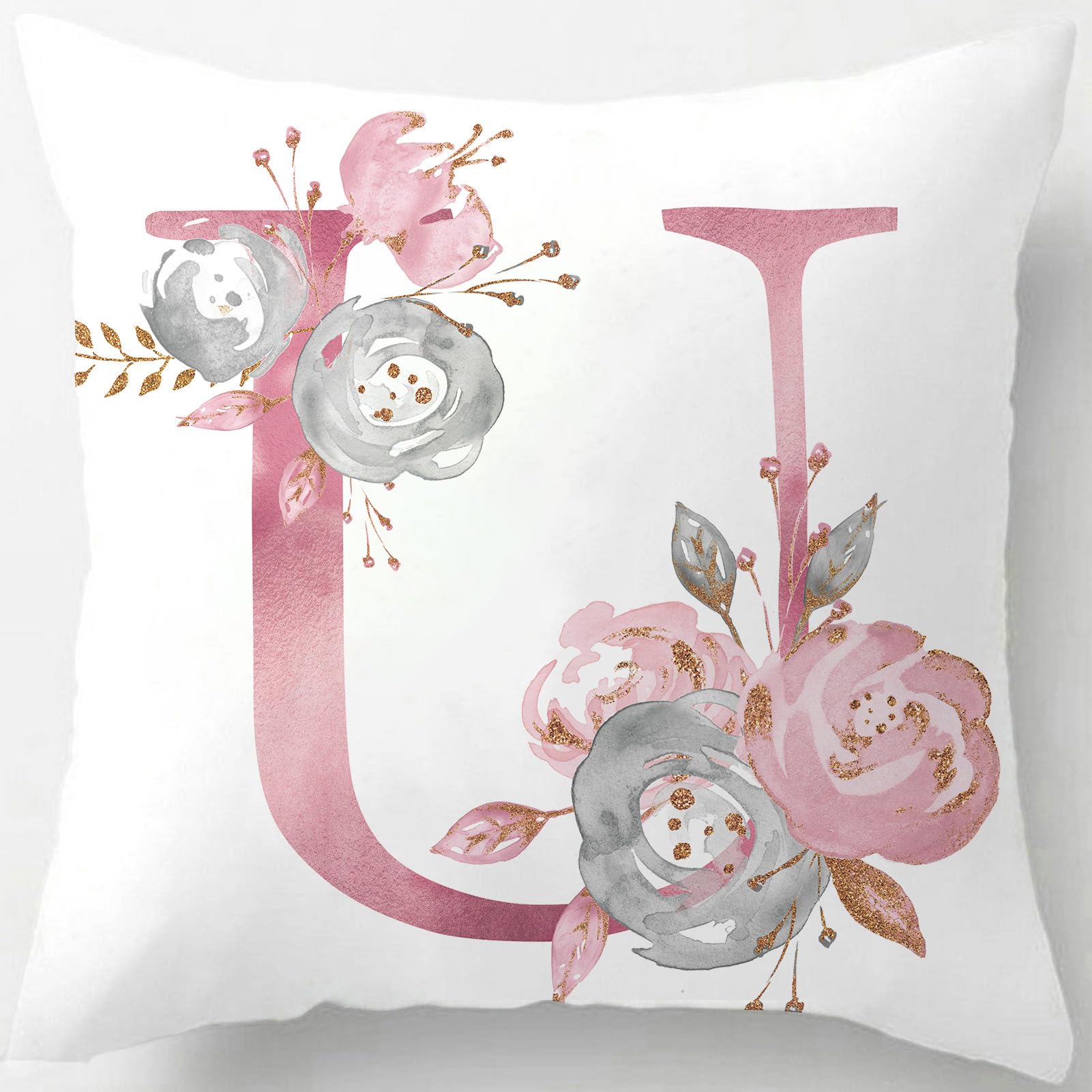 Tillskuch Pink Cushion Covers Cute Alphabet Decorative Throw Pillow Cover Square Letter Pillow Protectors for Sofa Couch Bedroom Chair Home Decor 45cm x 45cm(U)