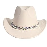 MTKCM Women Rhinestone Cowboy Hat Wide Brim Felt Cowgirl Hats Shiny Party Wedding Hat