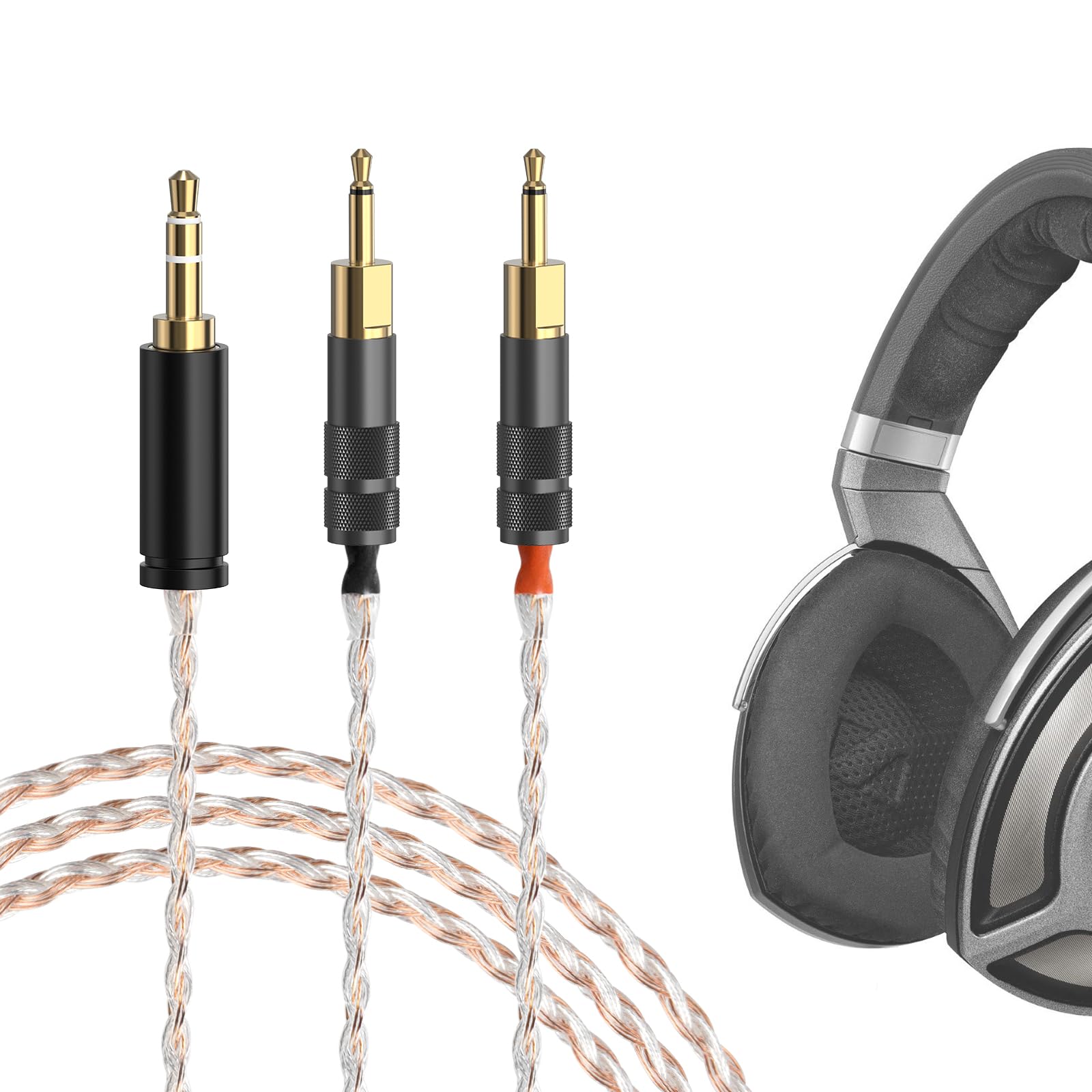 GEEKRIA Apollo Silver-Plated Copper Braided HiFi Upgrade Cable for Sennheiser HD700 Headphones, Audiophile Replacement Cable with 3.5mm to 6.35mm Adapter, 4.3ft (1.3m)