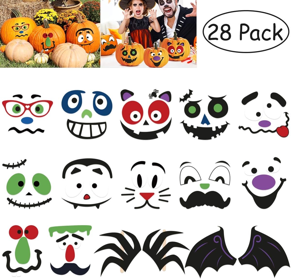 NUOBESTY Halloween Pumpkin Face Stickers, Pumpkin Decorating Craft Kit