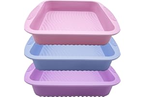 Anxbbo Silicone Square Cake Pan, BPA Free, Nonstick Silicone Cake Molds, Silicone Baking Molds for Brownies, Cakes and Lasagnas, Set of 3 (Blue+Pink+Purple, 8.5x8.5 inch)