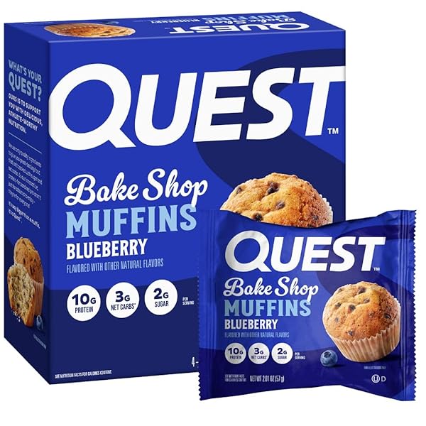 QUEST NUTRITION BLUEBERRY MUFFIN, 10G PROTEIN, 3G NET CARB, 2G SUGAR, PROTEIN SNACK, 4 COUNT