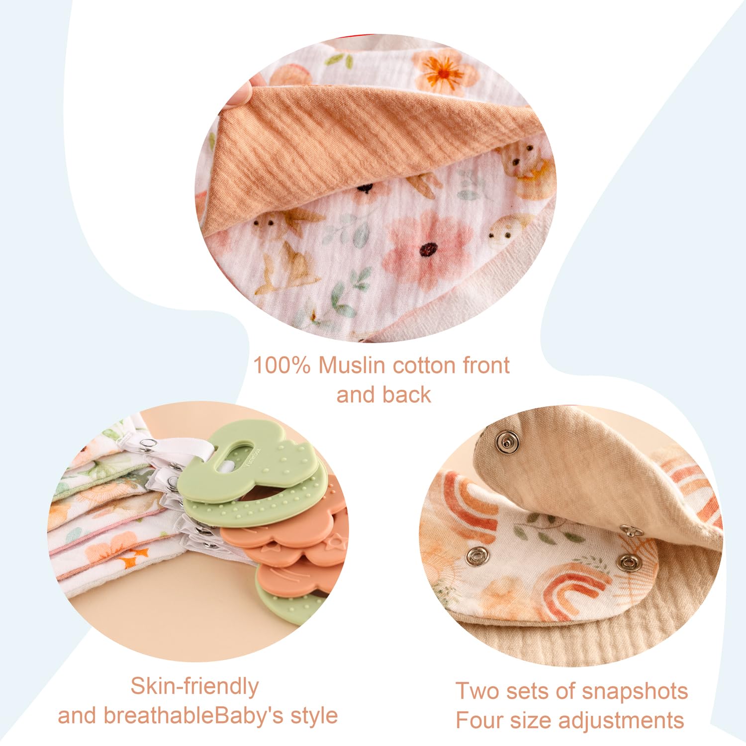 Baby Bandana Drool Bibs 6-Pack and Teething Toys 6-Pack Made with 100% Organic Cotton, Absorbent and Soft Unisex