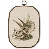 Waterside Pavilion Dinosaur Skull Octagon Wall Art Decor 10.2x7 Inch | Dinosaur Skeleton Canvas Art Prints Framed, Neutral Minimalist Dino Skull Wall Hanging Decor for Home Bedroom Living Room