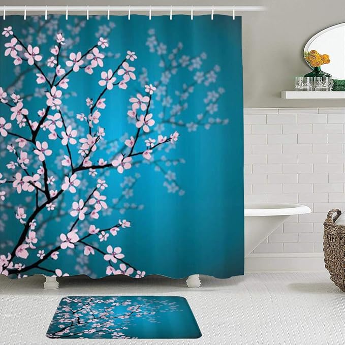 YOLIKA 2-teiliges Duschvorhangset mit Rutschfester Badematte