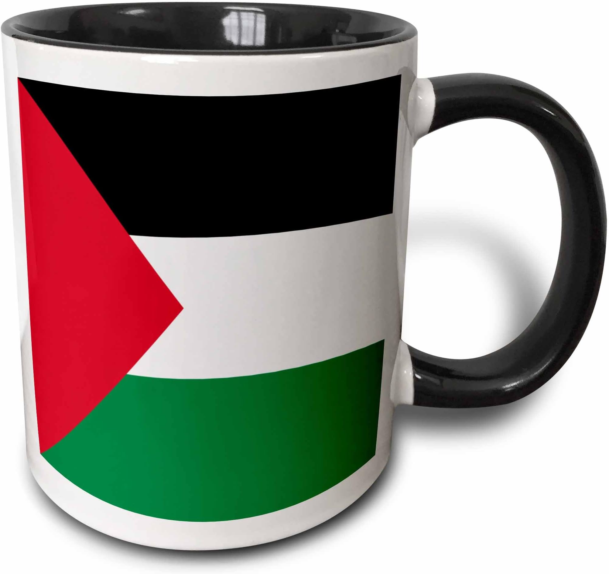 3dRose Flag of Palestine - Palestinian black red white green stripes triangle Arab world country West Bank 11oz Two-Tone Black Mug