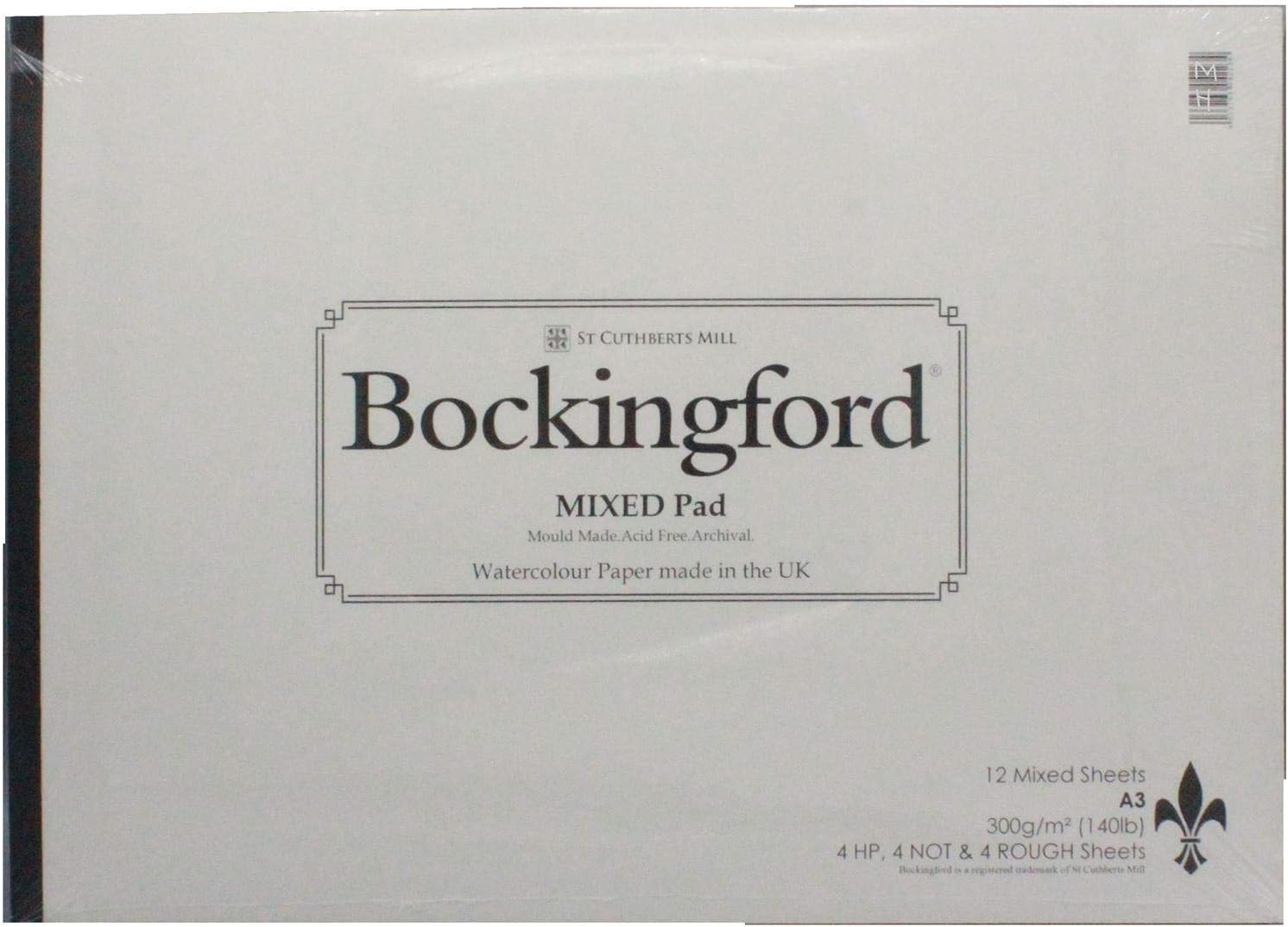 Bockingford Watercolour Paper pad 12 Sheets Mixed Surface Cold Press hot Pressed Rough (A3), white