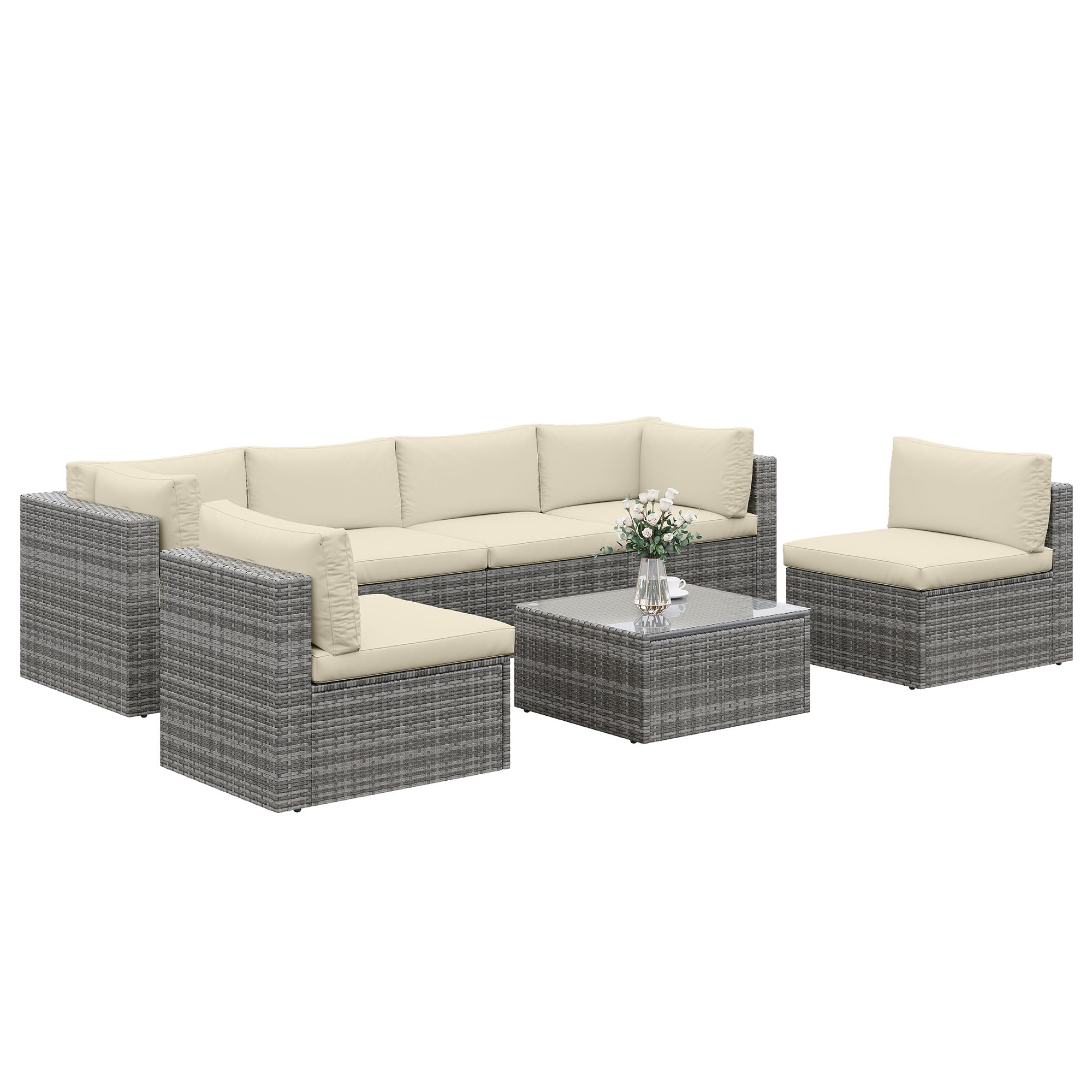 Photo 1 of ***FACTORY SEALED***t***TRUCK/TRAILER PICKUP ONLY***SUNVIVI OUTDOOR 7 Piece Patio Furniture Sets All Weather Gery PE Wicker Couch Sofa with Glass Table, Removable Beige Cushions, Brown Rattan