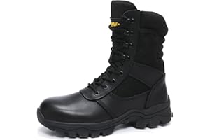 DahWe Men's Steel Toe Work Boots with Side Zipper 8 inch Lightweight Comfortable Indestructible Puncture Proof for Industrial