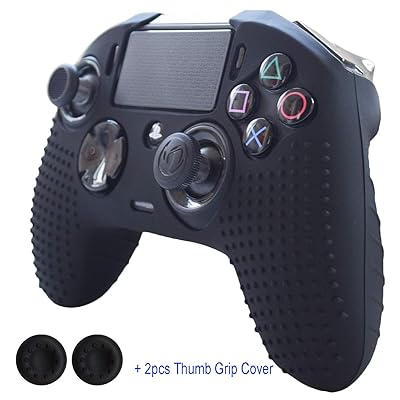 Hikfly Silicone Gel Controller Cover Revolution Pro Controller V2 Cover Compatible with Nacon PS4 Controller Grips Skin Non-Slip Studded Silicone Cover with 2pcs Thumb Grips Caps(Black)