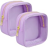 Ebbniur Clear Makeup Bag for Purse 2 Pcs Small Nylon Zipper Pouch Mini Travel Cosmetic Bag Clear Toiletry Bags for Traveling Cute Makeup Organizer for Women (2pcs purple clear)