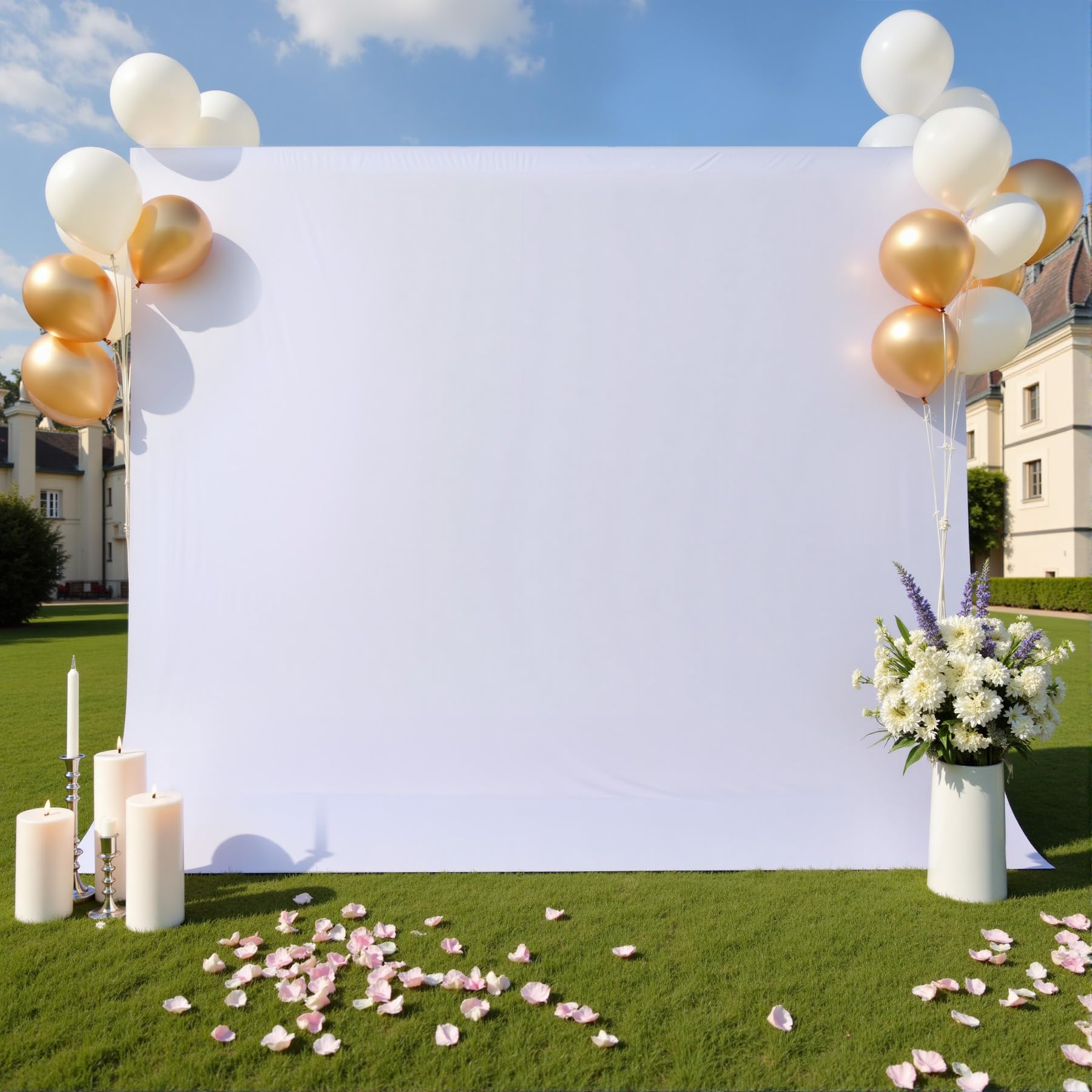 Photo 1 of 10×10ft White Backdrop Curtain for Weeding Parties, Wrinkle-Free Fabric Drape for Baby Shower, Birthday Party Decorations, Photography Photo Booth Background, Single Panel No Sewing, with Rod Pocket