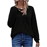 SweatyRocks Women's Criss Cross Sweatshirts V Neck Long Sleeve Loose Casual Pullover Tops