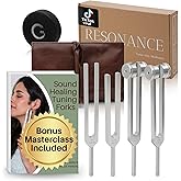 ENSO Resonance 128Hz Tuning Forks for Healing Set, Sound Healing | Lead-Free Aluminum Alloy, Weighted and Unweighted, 4 Calibrated Frequencies, Hockey-Puck Activator, Vegan-Leather Pouch