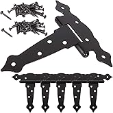 6 Pack Heavy Duty Gate Hinges - 5 Inch Barn Door Hinges Strap Hinges - Shed Door Outdoor Hinge Black T Hinge for Wood Fence