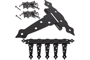 EATHEATY 6 Pack Black Gate Hinges, 5 Inch Heavy Duty Strap Hinges for Wooden Barn Doors, Tee Hinge T Hinge Shed Door Hinges Hardware for Wood Fence Swing Gate Windows, Classic Metal T-Strap Hinge