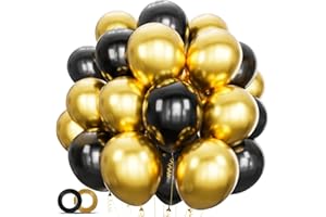 ASIYUHY 100pcs Black and Gold Balloons 12 Inch Metallic Gold and Black latex Party Balloons for Birthday Retirement Graduation New Year's Eve Party Decorations