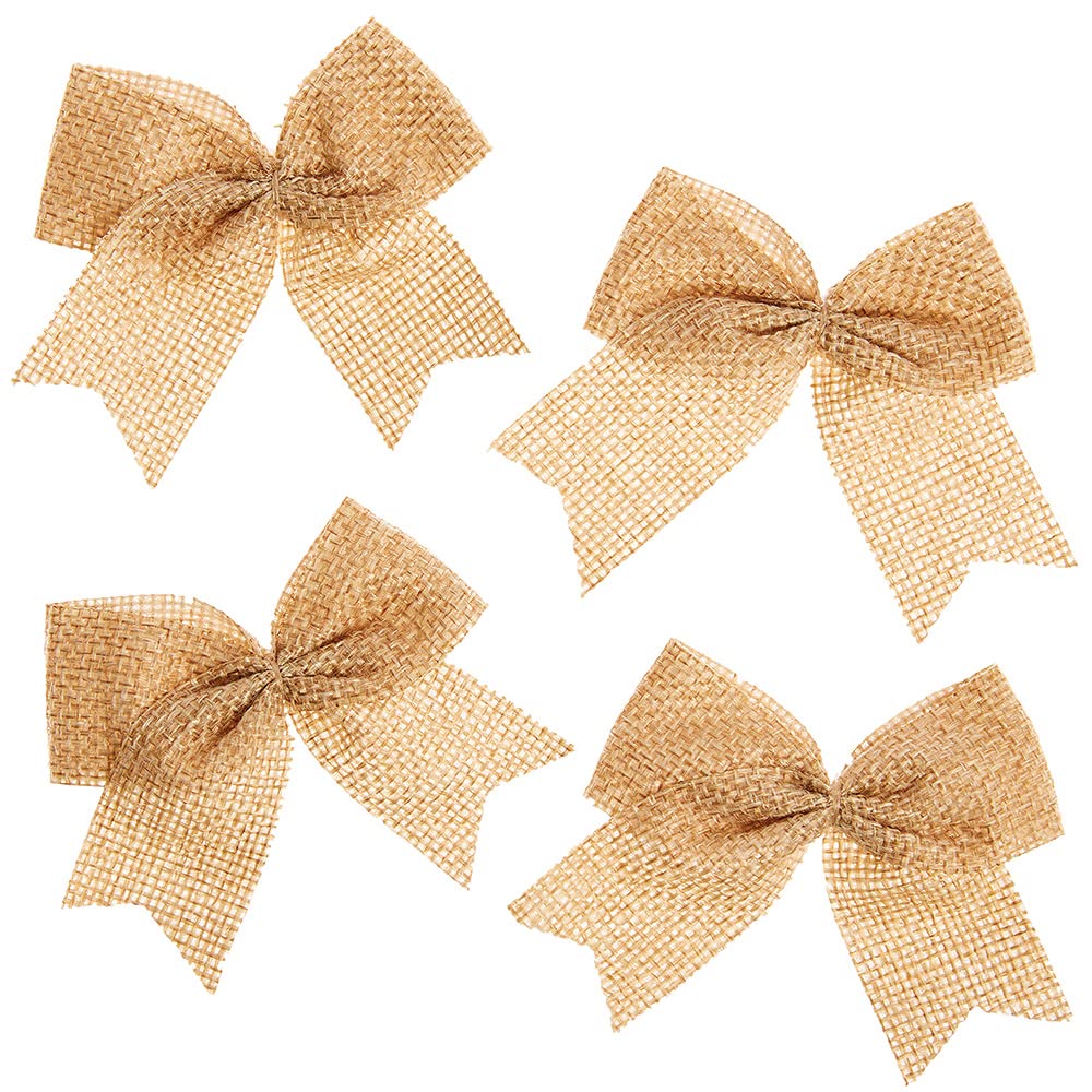 Baker Ross FX341 Burlap Hessian Bows - Pack of 24, Natural Craft Accessories, Jute Arts and Craft Materials, Decorative Supplies